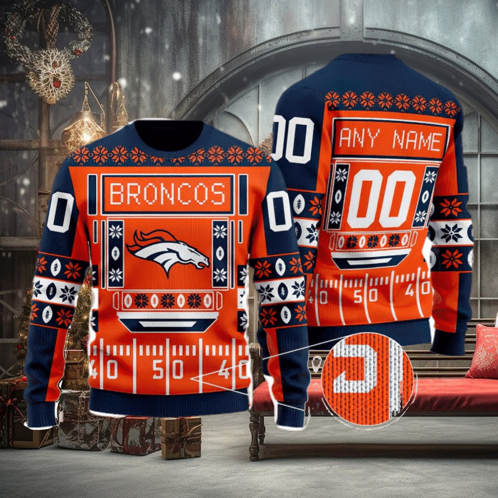 Broncos Nfl Custom Name And Number For Sport Fans Ugly Christmas Sweater Broncos Nfl Custom Name And Number For Sport Fans Ugly Christmas Sweater