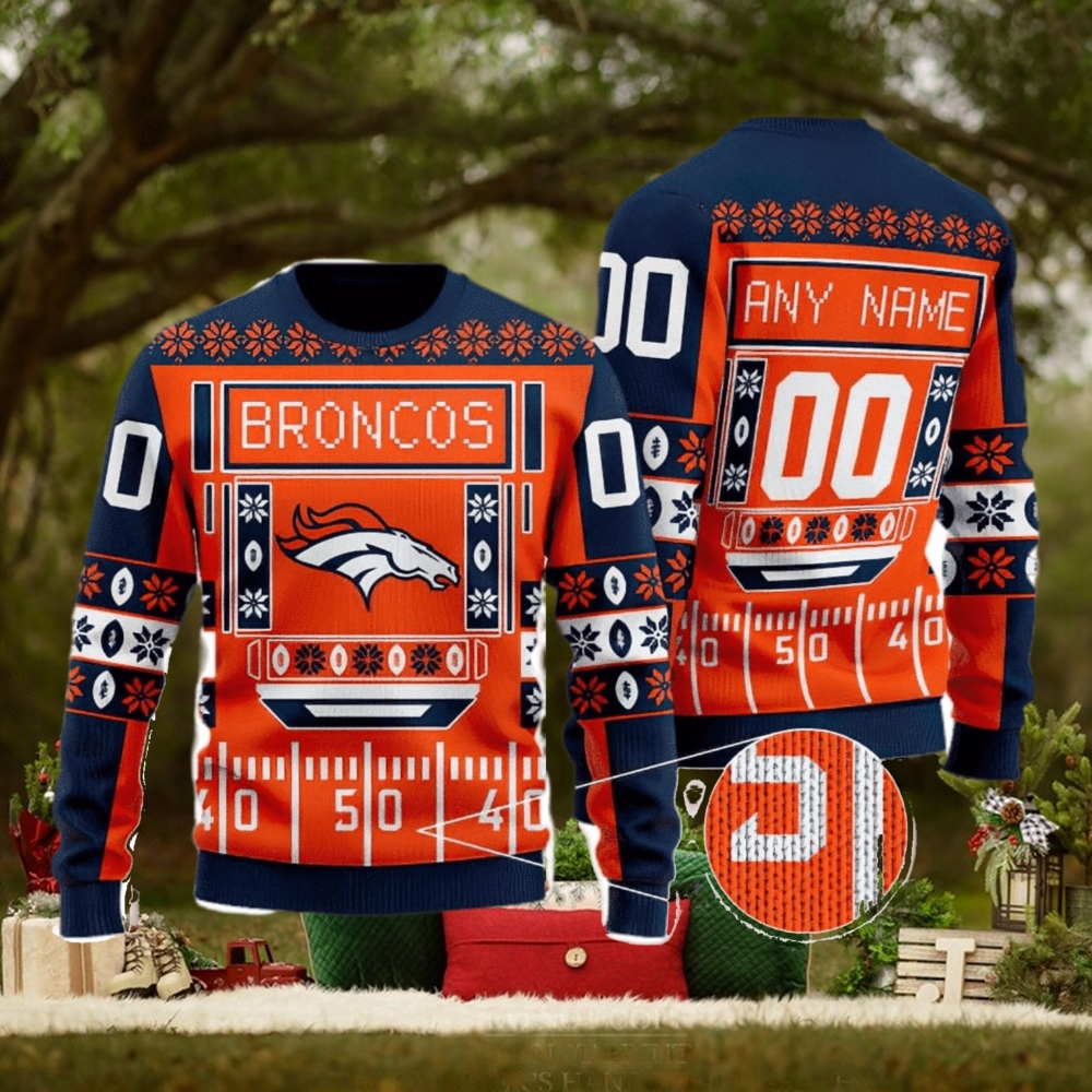 Broncos Nfl Custom Name And Number For Sport Fans Ugly Christmas Sweater Broncos Nfl Custom Name And Number For Sport Fans Ugly Christmas Sweater