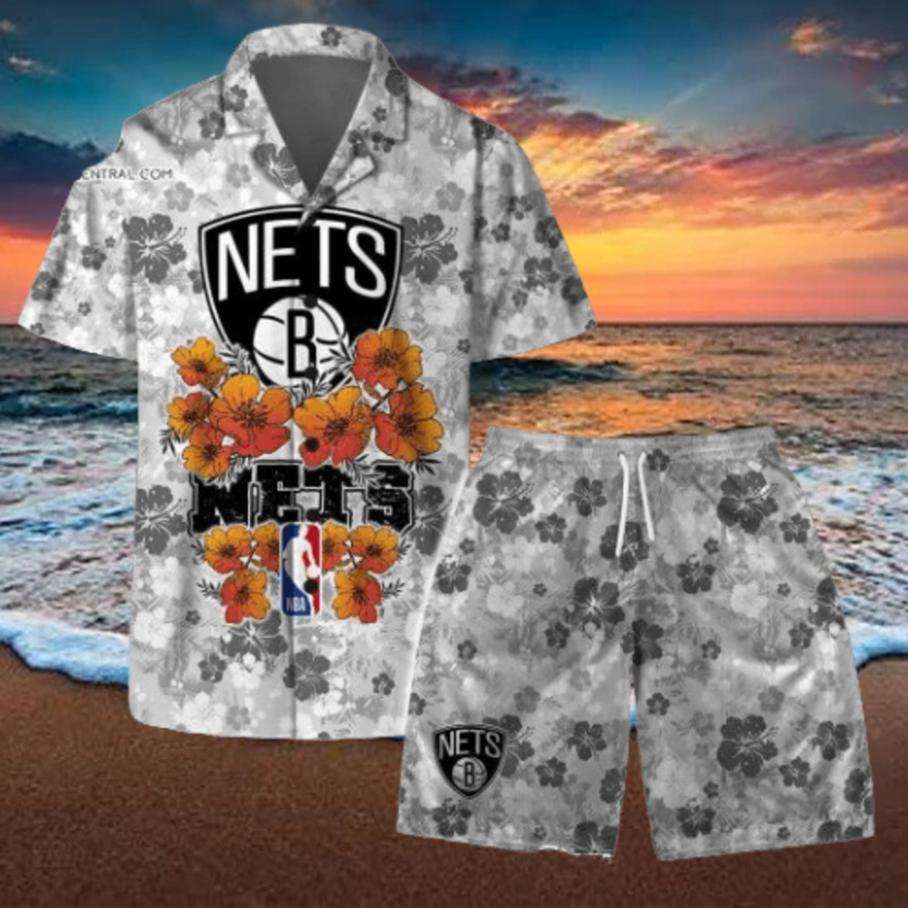 Brooklyn Nets NBA Aloha Summer Logo Team And Pattern Hawaiian Set Brooklyn Nets NBA Aloha Summer Logo Team And Pattern Hawaiian Set