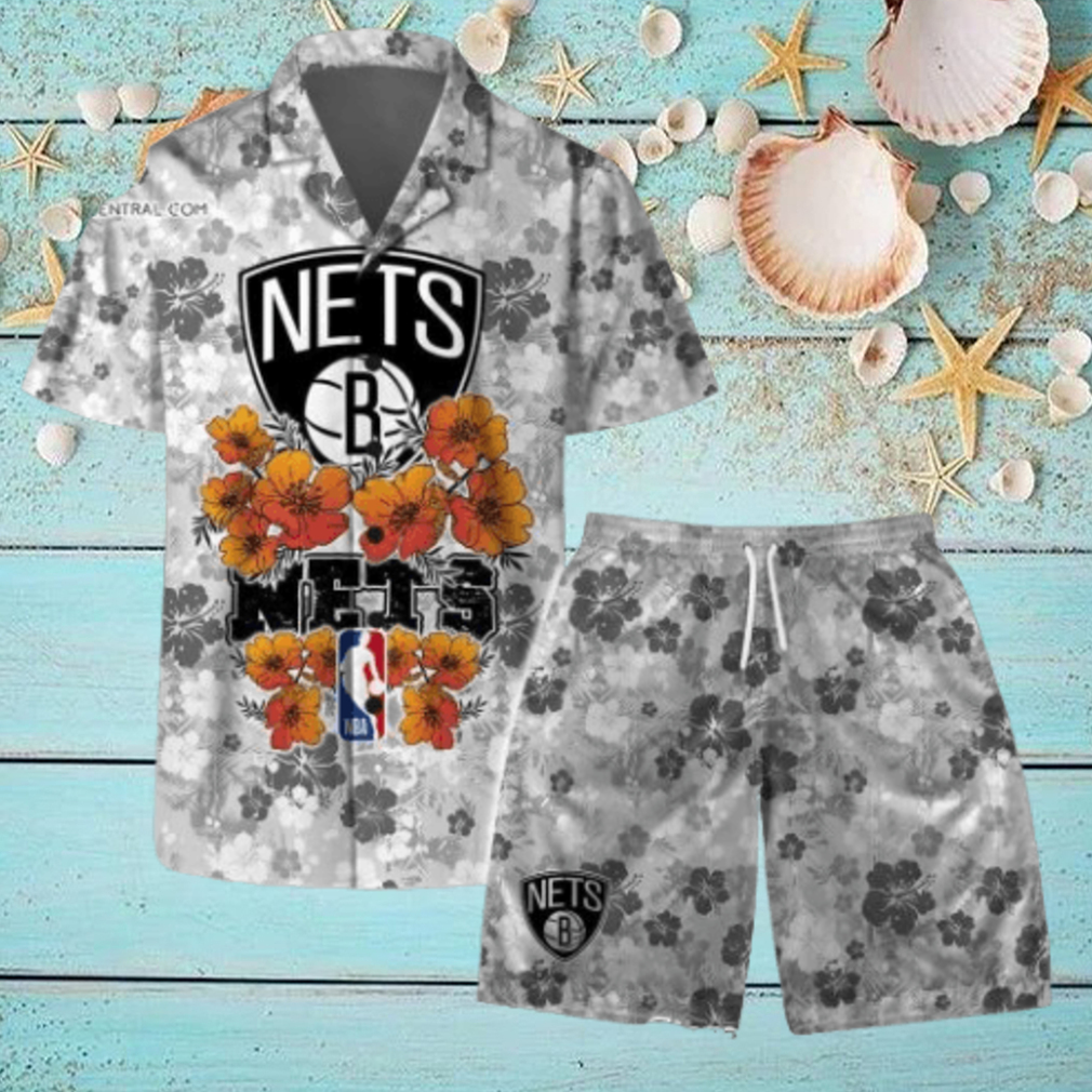 Brooklyn Nets NBA Aloha Summer Logo Team And Pattern Hawaiian Set Brooklyn Nets NBA Aloha Summer Logo Team And Pattern Hawaiian Set