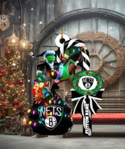 Brooklyn Nets NBA Custom Name Grinch Candy Cane Tree Decorations Christmas 2023 Ornament