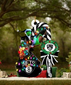 Brooklyn Nets NBA Custom Name Grinch Candy Cane Tree Decorations Christmas 2023 Ornament