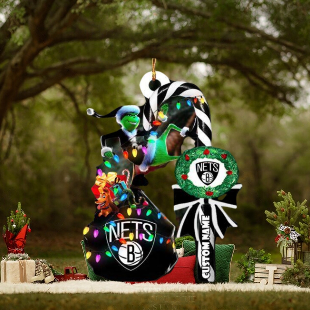 Brooklyn Nets NBA Custom Name Grinch Candy Cane Tree Decorations Christmas 2023 Ornament Brooklyn Nets NBA Custom Name Grinch Candy Cane Tree Decorations Christmas 2023 Ornament