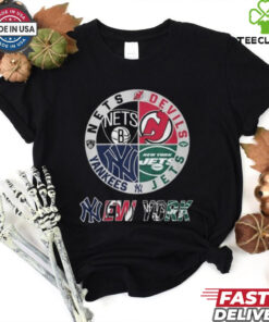 Brooklyn Nets x New York Yankees x New York Jets x New Jersey Devils Unisex T Shirt Limited Edition