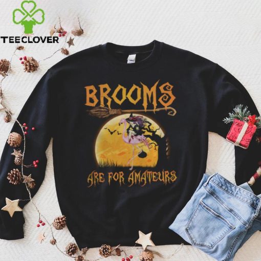 Brooms Are For Amateurs Halloween Witch Riding Flamingo Shirt