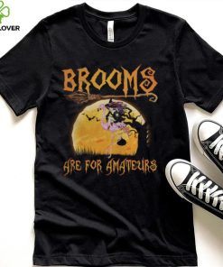 Brooms Are For Amateurs Halloween Witch Riding Flamingo Shirt