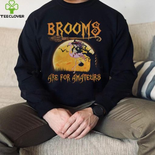 Brooms Are For Amateurs Halloween Witch Riding Flamingo Shirt