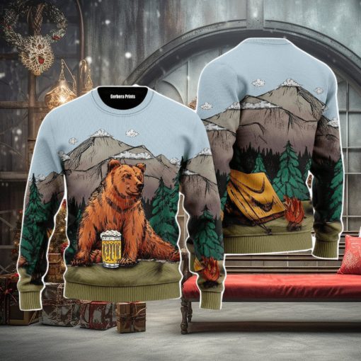 Brown Bear Camping Christmas Unisex Ugly Sweater