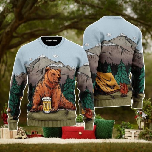Brown Bear Camping Christmas Unisex Ugly Sweater