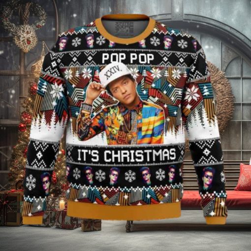 Bruno Mars Pop Pop It’s Christmas Xmas Gifts For Fan 2023 Ugly Christmas Sweater