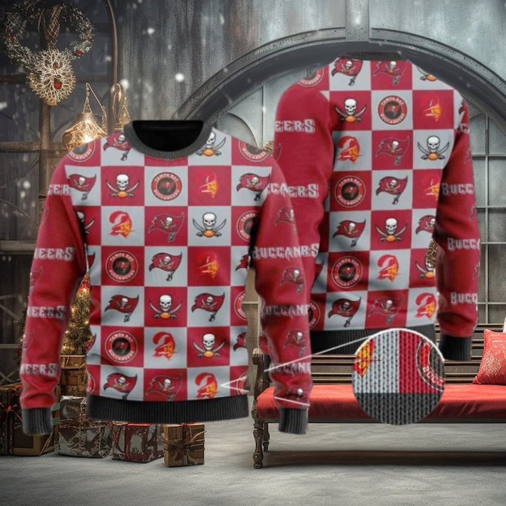 Buccaneers Logo Checkered Flannel Design Knitted Ugly Christmas Sweater Buccaneers Logo Checkered Flannel Design Knitted Ugly Christmas Sweater