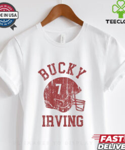 Bucky Irving Tampa Bay Buccaneers NFL Football Helmet Font Vintage Shirt, featuring a retro design with Bucky Irving's name and the Tampa Bay Buccaneers' iconic helmet logo in a classic football font. This shirt combines a vintage look with modern style, perfect for fans who want to celebrate both the player and the team in a nostalgic and fashionable way.