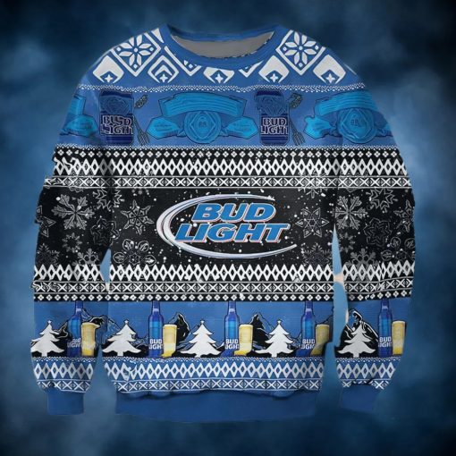 Bud Light Beer Black Blue Color Ugly Christmas Sweater, Faux Wool Sweater, International Beer Day, Gifts For Beer Lovers, Best Christmas Gifts For 2022 – Prinvity