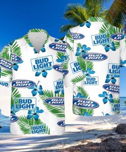 Bud Light Beer Hawaiian Shirt Hibiscus Flower Pattern Gift For Beach Lovers