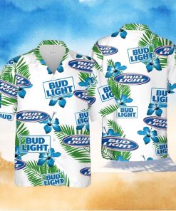 Bud Light Beer Hawaiian Shirt Hibiscus Flower Pattern Gift For Beach Lovers