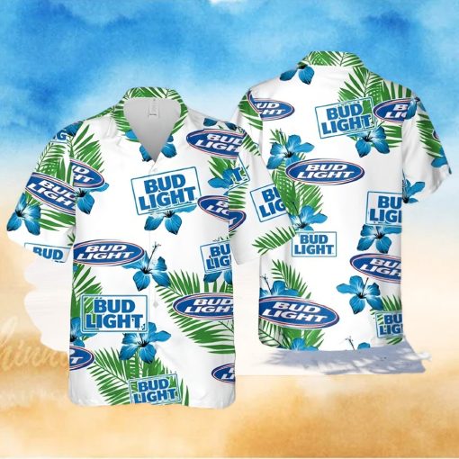 Bud Light Beer Hawaiian Shirt Hibiscus Flower Pattern Gift For Beach Lovers