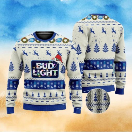 Bud Light Beer In White Pattern Ugly Christmas Sweater