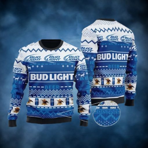 Bud Light Beer White Blue Color Ugly Christmas Sweater, Faux Wool Sweater, International Beer Day, Gifts For Beer Lovers, Best Christmas Gifts For 2022 – Prinvity