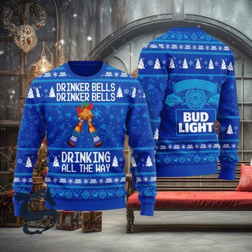 Bud Light Drinker Bells Drinking All The Way Christmas Ugly Sweater
