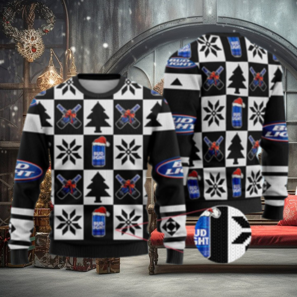 Bud Light Funny Beer Ugly Christmas Sweater Black Gift For Men And Women Bud Light Funny Beer Ugly Christmas Sweater Black Gift For Men And Women