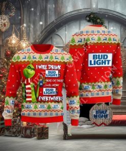 Bud Light Grinch Ugly Beer Ugly Christmas Sweater Xmas 3D Jumper