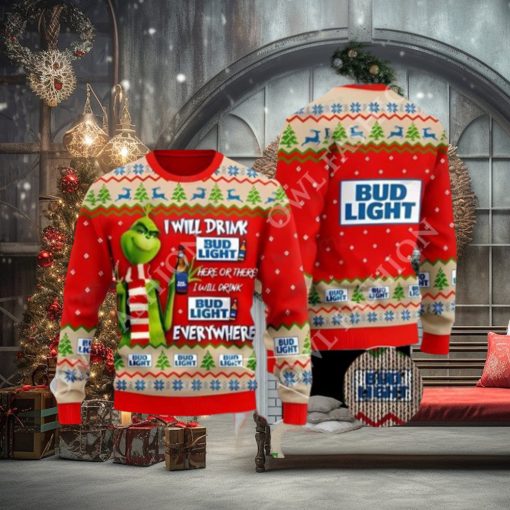 Bud Light Grinch Ugly Beer Ugly Christmas Sweater Xmas 3D Jumper