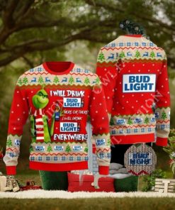 Bud Light Grinch Ugly Beer Ugly Christmas Sweater Xmas 3D Jumper