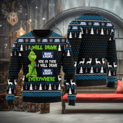Bud Light Grinch Will Drink Everywhere Ugly Sweater