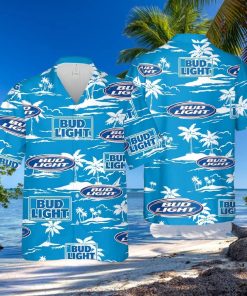 Bud Light Hawaiian Shirt Beach Pattern On Blue Theme