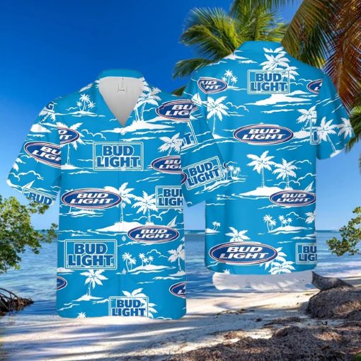 Bud Light Hawaiian Shirt Beach Pattern On Blue Theme