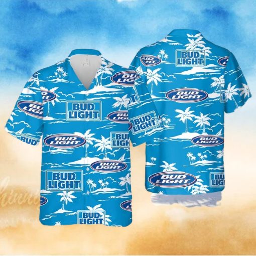 Bud Light Hawaiian Shirt Beach Pattern On Blue Theme