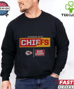 The Bud Light Kansas City Chiefs Team T-Shirt features the Chiefs' logo paired with the iconic Bud Light branding, celebrating team spirit and football fandom in a stylish and casual design.