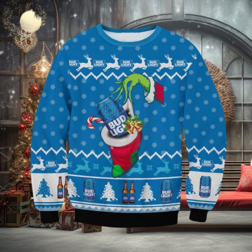 Bud Light The Grinch Hand Santa Ugly Christmas Sweater