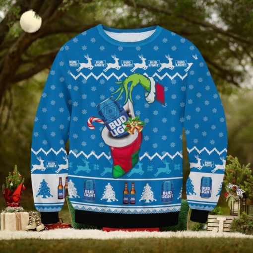 Bud Light The Grinch Hand Santa Ugly Christmas Sweater