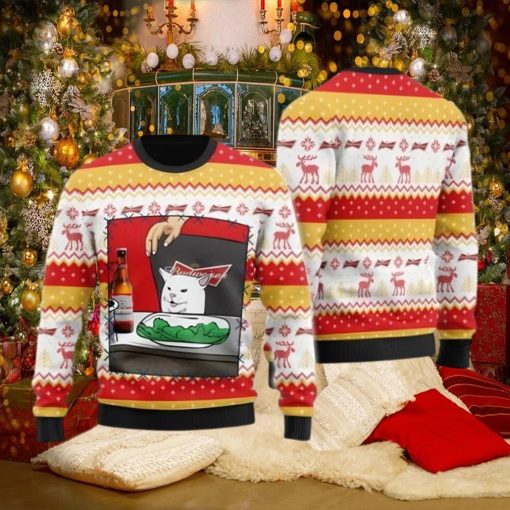 Budweiser Beer Cat Meme Ugly Christmas Sweater