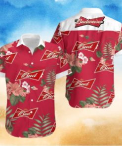 Budweiser Beer Hawaiian Shirt Red Hibiscus Flower