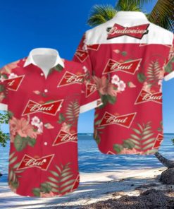 Budweiser Beer Hawaiian Shirt Red Hibiscus Flower