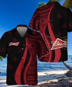 Budweiser Beer Hawaiian Shirt Red Polynesian Tropical Coconut Tree Pattern