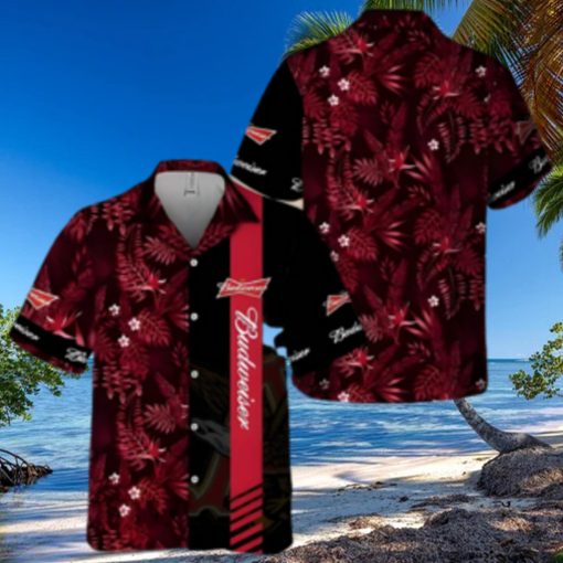 Budweiser Beer Hawaiian Shirt Red Tropical Foliage On Dark Theme