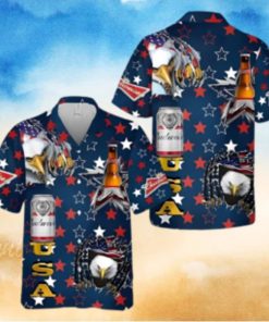 Budweiser Beer Hawaiian Shirt USA Flag Eagle Independence Day 4th Of July