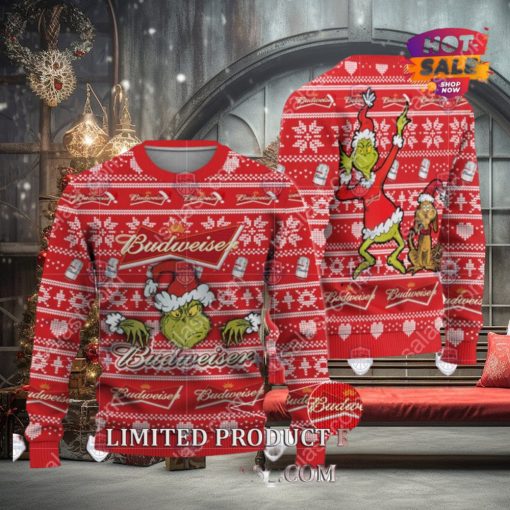 Budweiser Grinch And Max Ugly Christmas Sweater