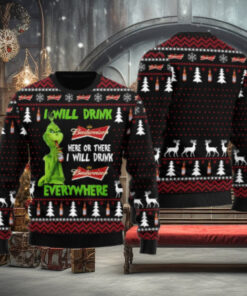 Budweiser Grinch Will Drink Everywhere Ugly Sweater