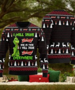 Budweiser Grinch Will Drink Everywhere Ugly Sweater