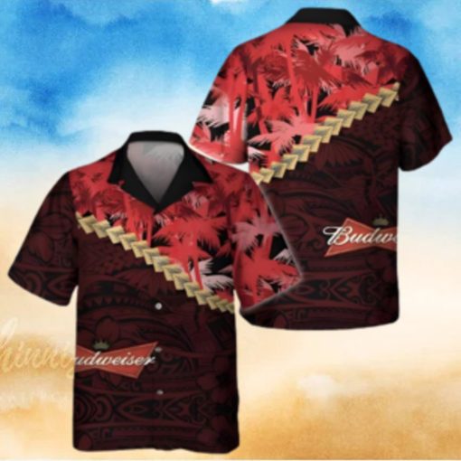 Budweiser Hawaiian Shirt Palm Tree Blend Polynesian Pattern Beer Lovers Gift
