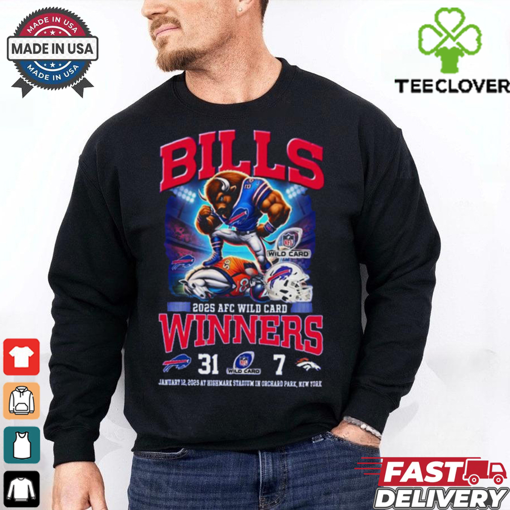 Buffalo Bills 2025 AFC Wild Card Winner Beat Denver Broncos 31 7 Mascot Shirt Buffalo Bills 2025 AFC Wild Card Winner Beat Denver Broncos 31 7 Mascot Shirt