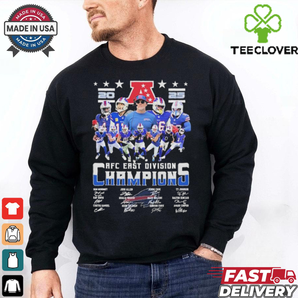 Buffalo Bills AFC East Division Champions 2025 Signatures T shirt Buffalo Bills AFC East Division Champions 2025 Signatures T shirt
