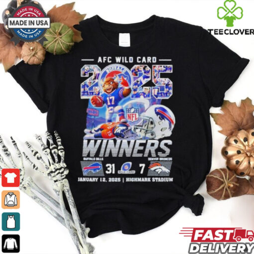 Buffalo Bills Beat Denver Broncos Winners AFC Wild Card Playoffs 2025 NFL Highmark Stadium Helmet Mascot T shirts