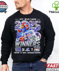 Buffalo Bills Beat Denver Broncos Winners AFC Wild Card Playoffs 2025 NFL Highmark Stadium Helmet Mascot T shirts