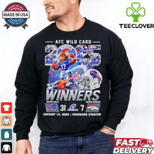 Buffalo Bills Beat Denver Broncos Winners AFC Wild Card Playoffs 2025 NFL Highmark Stadium Helmet Mascot T shirts