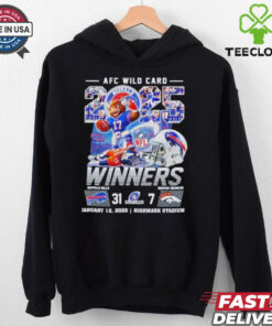 Buffalo Bills Beat Denver Broncos Winners AFC Wild Card Playoffs 2025 NFL Highmark Stadium Helmet Mascot T shirts